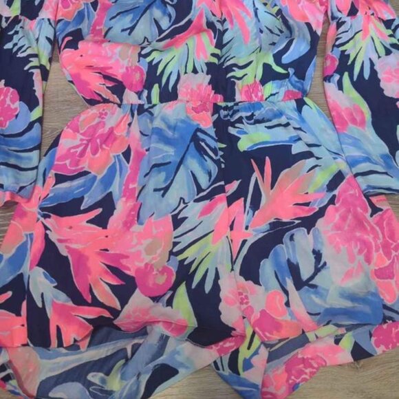 Lilly Pulitzer High Tide Navy Tropicolada Ariele Romper Size XS Xsmall - Picture 2 of 6
